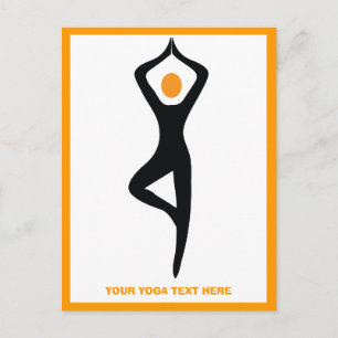 Yoga träd, svart, orange anpassningsbar vykort