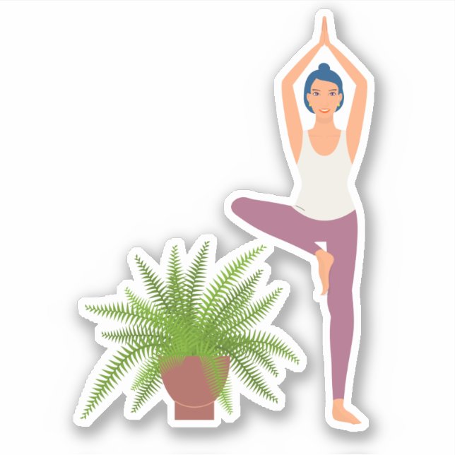 Yoga trädställning växt i kruka genomskinlig dekal (Framsida)