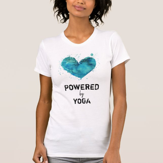 *~* Yoga Turcos Blue Watercolor Heart T Shirt (Framsida)