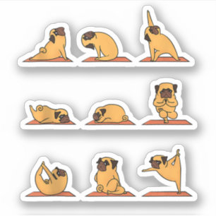 Yoga Valp Yoga Mops Ställningar och Meditation Rol Klistermärken