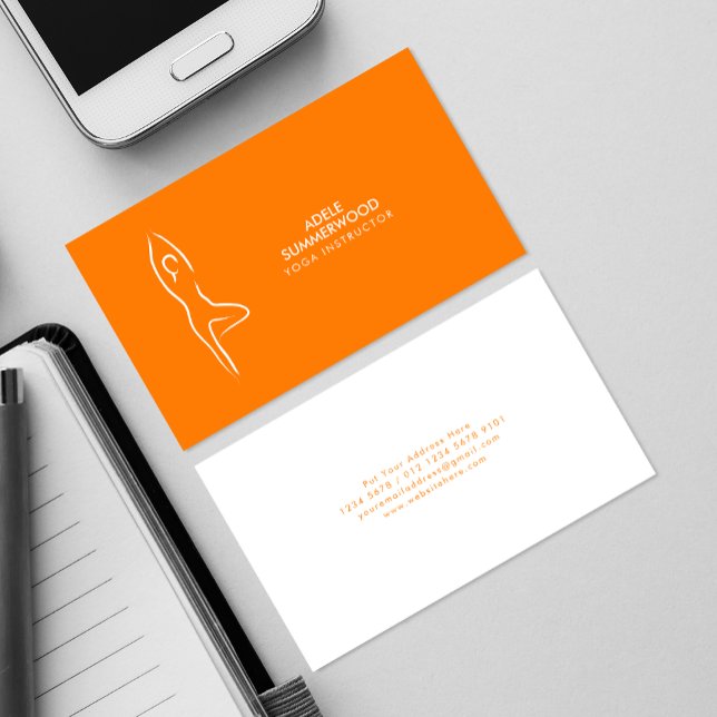 Yoga Vrksasana Line Art Symbol på Orange Visitkort (Skapare uppladdad)