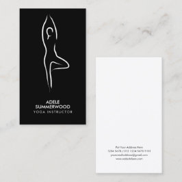 Yoga Vrksasana Linje Konst Symbol på Svart Visitkort