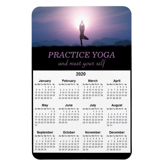 Yoga Vrksasana Pose Black Lila 2020 Calendar Magnet (Vertikal)