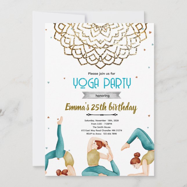 Yoga vuxen födelsedagsfest inbjudan (Framsida)