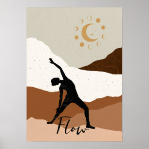 Yoga warrior pose silhouette meditation flow guld poster