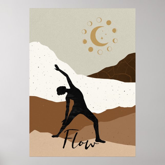 Yoga warrior pose silhouette meditation flow guld poster (Framsidan)