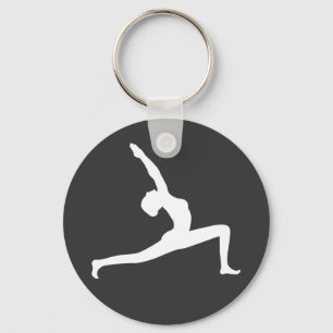 Yoga White Silhouette Woman Posing Round Nyckelrin Nyckelring