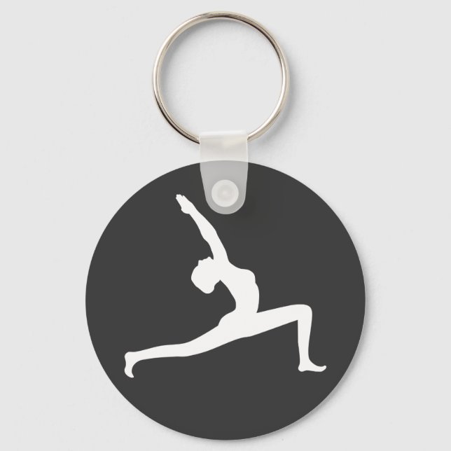 Yoga White Silhouette Woman Posing Round Nyckelrin Nyckelring (Framsida)