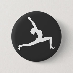 Yoga White Silhouette Woman Posround Button Knapp