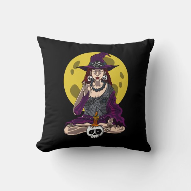 Yoga Witch Zen Meditation Namaste Halloween Kudde (Framsida)
