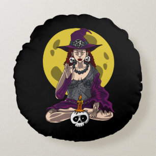 Yoga Witch Zen Meditation Namaste Halloween Rund Kudde