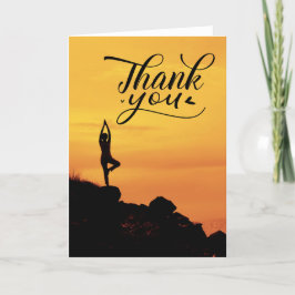 Yoga Woman på Sunset Background Tack Kort