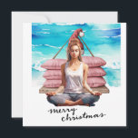 Yoga Woman vid Beach-jultemat Julkort<br><div class="desc">Jul-Helgdag | Ett fredligt Julhälsningar visitkort, hedra julhelgen med lugn och mindhet genom detta vackra jultema-kort för helgdag. Perfekt för att skicka varmt, fredligt önskemål till nära och kära som uppskattar yogas, naturens och festsäsongens lugnande energi. Inuti, hjärtliga budskap om fred, kärlek och balans skapar man ett tänkvärt och unikt...</div>