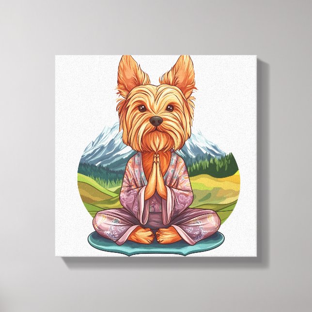 Yoga Yorkie - Rolig Mediterande Hund Canvastryck (Framsida)