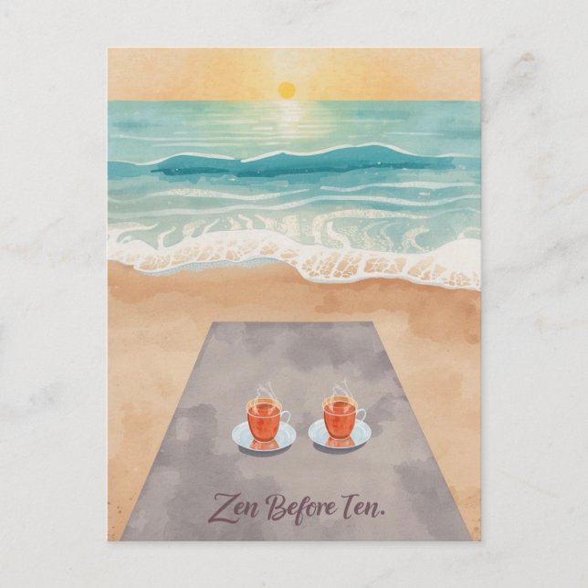 Yoga zen före tio vid stranden  vykort (Framsida)