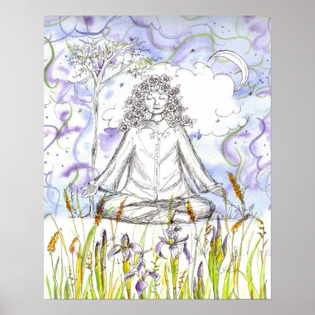 Yoga Zen Meditation Vild Iris Flowers Poster (Framsidan)