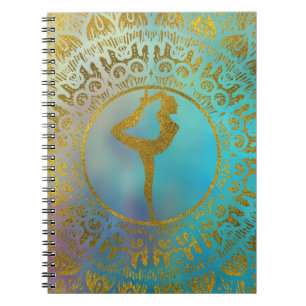 YogaAsana symbol i guld- Mandala Anteckningsbok Med Spiral