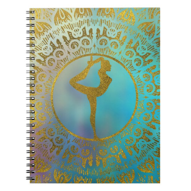 YogaAsana symbol i guld- Mandala Anteckningsbok Med Spiral (Framsidan)