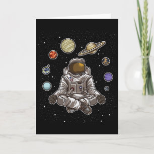 Yogaastronaut Mediterar I Rymden Och Känner Ga Kort