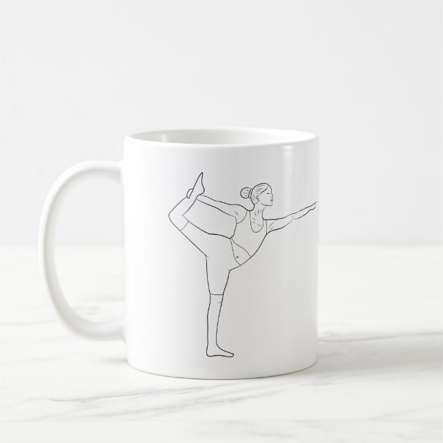 Yogainstruktör Dansarpose Svart Enkel Linje Konst Kaffemugg (Vänster)