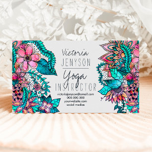 Yogainstruktor för blommigt av vattenfärg visitkort