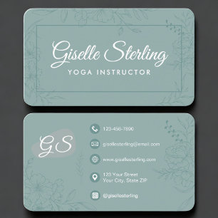 Yogainstruktör Grön Teal Blommig Visitkort