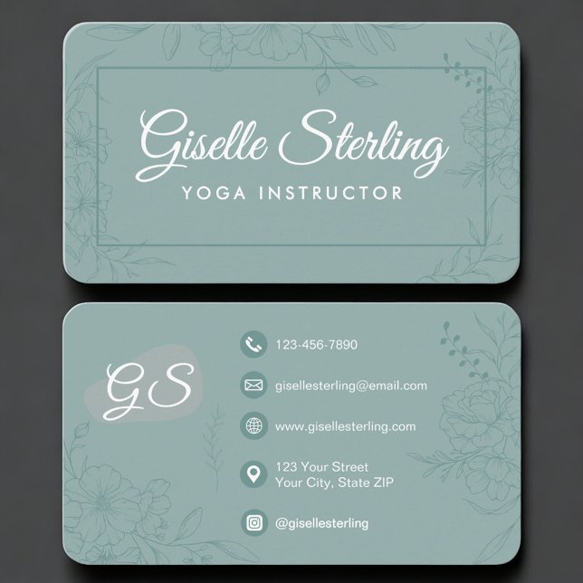 Yogainstruktör Grön Teal Blommig Visitkort (Skapare uppladdad)