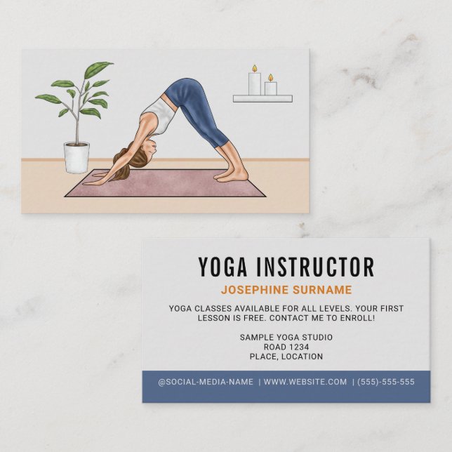 Yogainstruktör Kvinna Nedåtriktad hund-pose Visitkort (Fram/baksida)