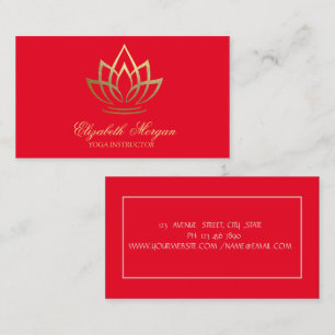 Yogainstruktör, Röd, Guld Lotus Visitkort
