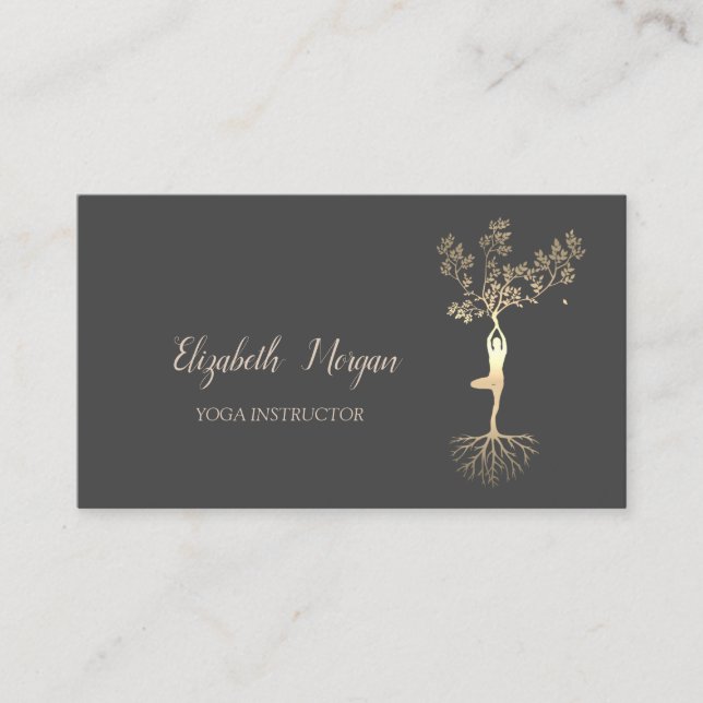 Yogainstruktör, Silhuett av kvinnor, Gold Tree Visitkort (Framsida)
