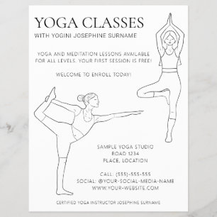Yogaklasser Enkel svart linje konst Minimal modern Reklamblad