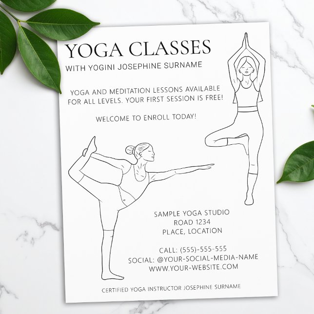 Yogaklasser Enkel svart linje konst Minimal modern Reklamblad (Skapare uppladdad)