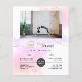 Yogaklasser Foto Logotyp Vattenfärg Rosa Guld Chic Flygblad