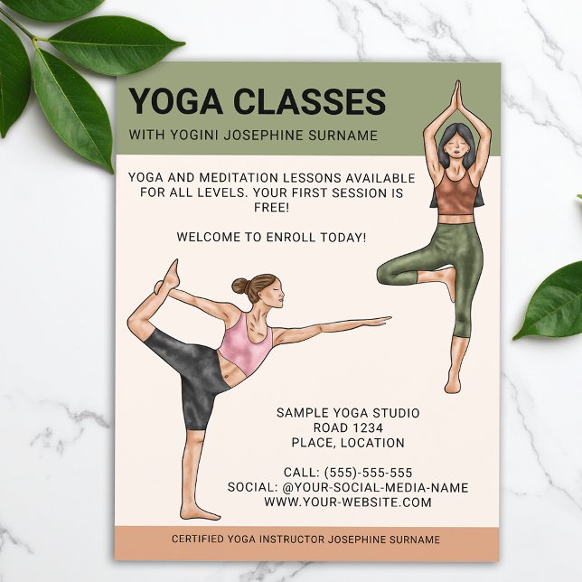 Yogaklasser Instruktör Meditationstränare Kvinnor Reklamblad (Skapare uppladdad)