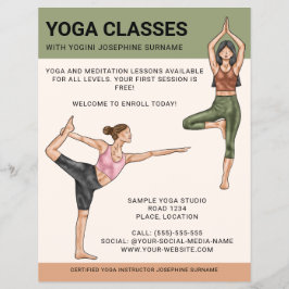 Yogaklasser Instruktör Meditationstränare Kvinnor Reklamblad