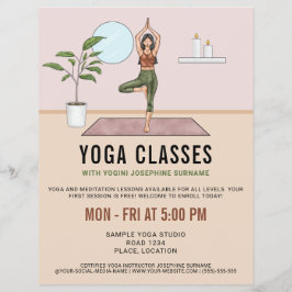 Yogaklasser Trädpose Yogini Instruktör Lektioner Reklamblad
