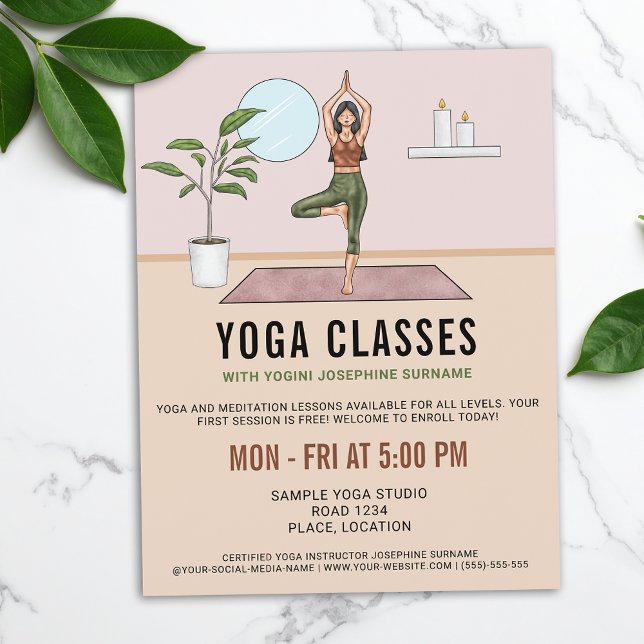 Yogaklasser Trädpose Yogini Instruktör Lektioner Reklamblad (Skapare uppladdad)