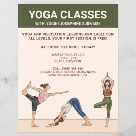 Yogaklasser Yogainstruktör Meditationslektioner Reklamblad