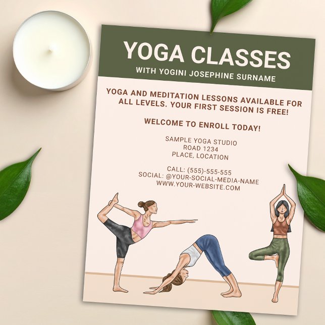 Yogaklasser Yogainstruktör Meditationslektioner Reklamblad (Skapare uppladdad)