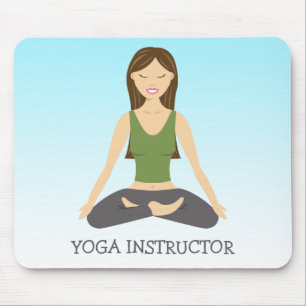 Yogakvinna i lotusposition och yogainstruktörstext musmatta