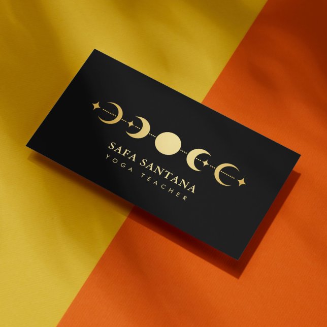 Yogalärare Månfaser Svart Och Guld Visitkort (Skapare uppladdad)