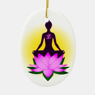 Yogameditation i rosa lotusblommablomma julgransprydnad keramik