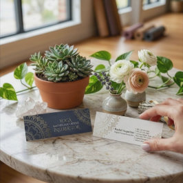 Yogameditationsinstruktör Guld Mandala Marinblå Mini Visitkort