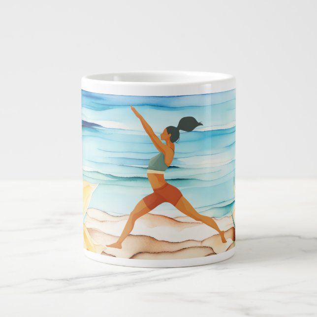 Yogaställning vid stranden  jumbo mugg (Framsidan)