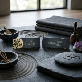 Yogastudio Meditationsinstruktör Svart Guld Träd Mini Visitkort