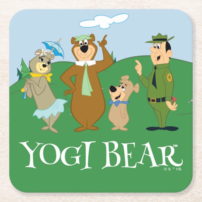 Yogi Bear and Friends Classic Pose Underlägg Papper Kvadrat (Framsidan)