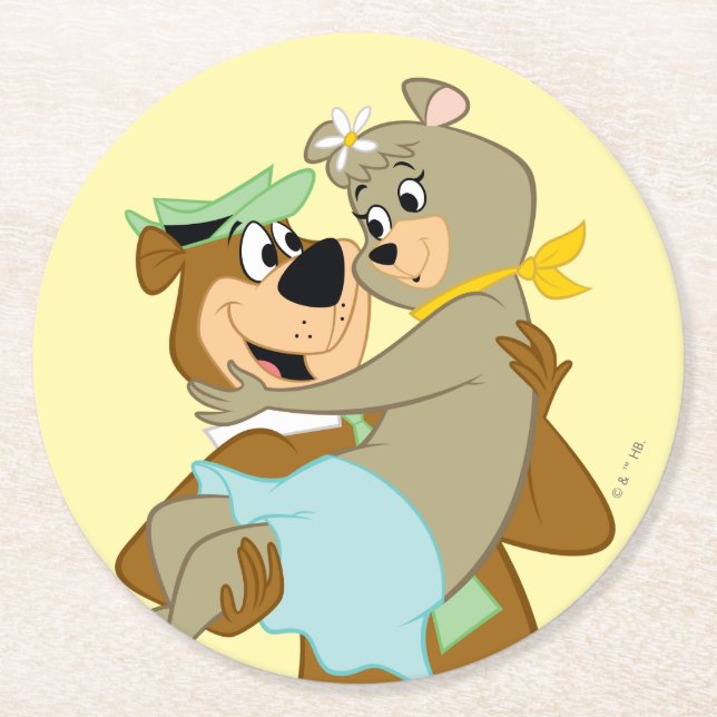 Yogi Bear Carshing Cindy Bear Underlägg Papper Rund (Framsidan)