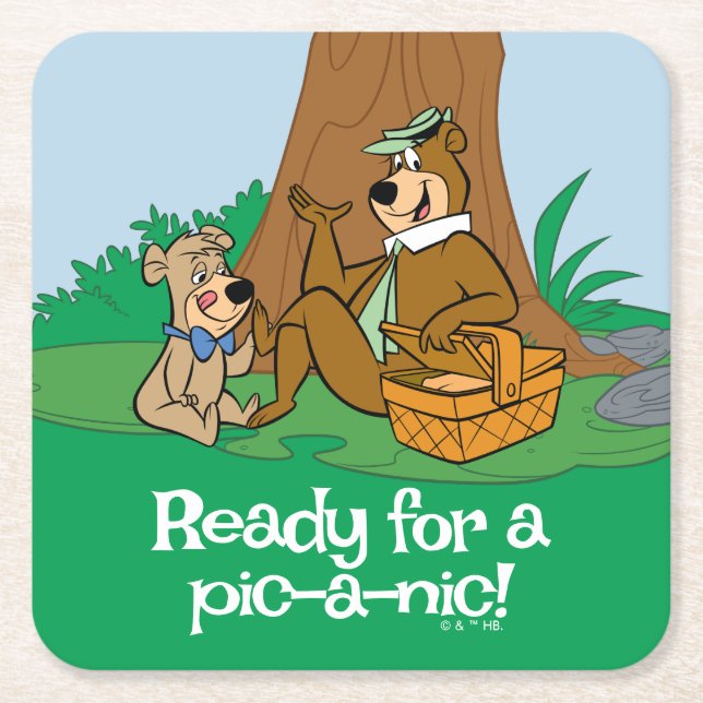 Yogi Bear och Boo-Boo Picnic Snack Underlägg Papper Kvadrat (Framsidan)