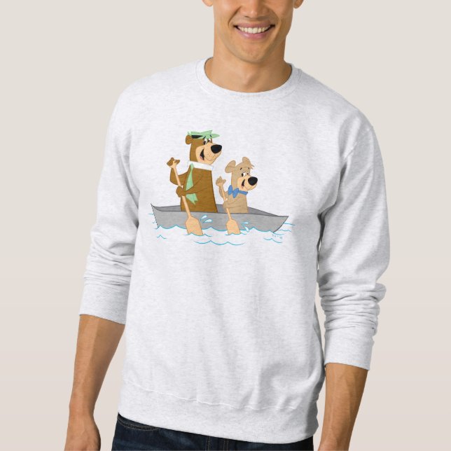 Yogi Bear och Boo Boo Roligt Canoe Äventyr Lång Ärmad Tröja (Framsida)