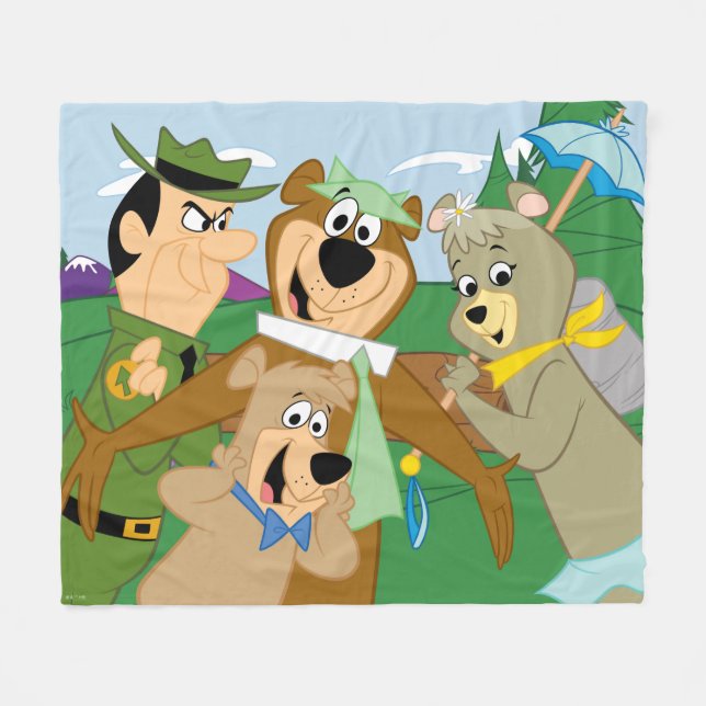 Yogi Bear och Friends Framed Forest Bild Fleecefilt (Framsidan (Horisontell))